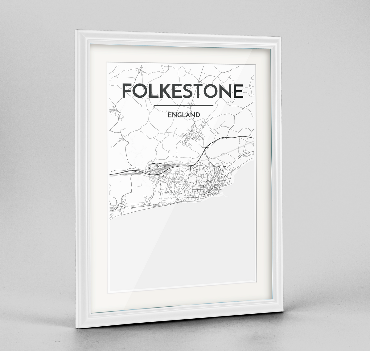 Folkeston Map Art Print - Framed