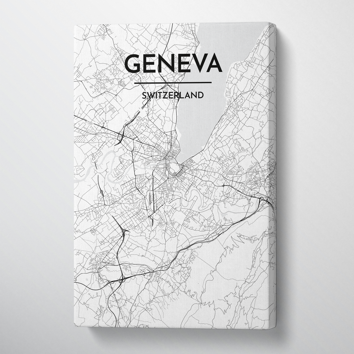 Geneva City Map Canvas Wrap - Point Two Design - Black &amp; White Print