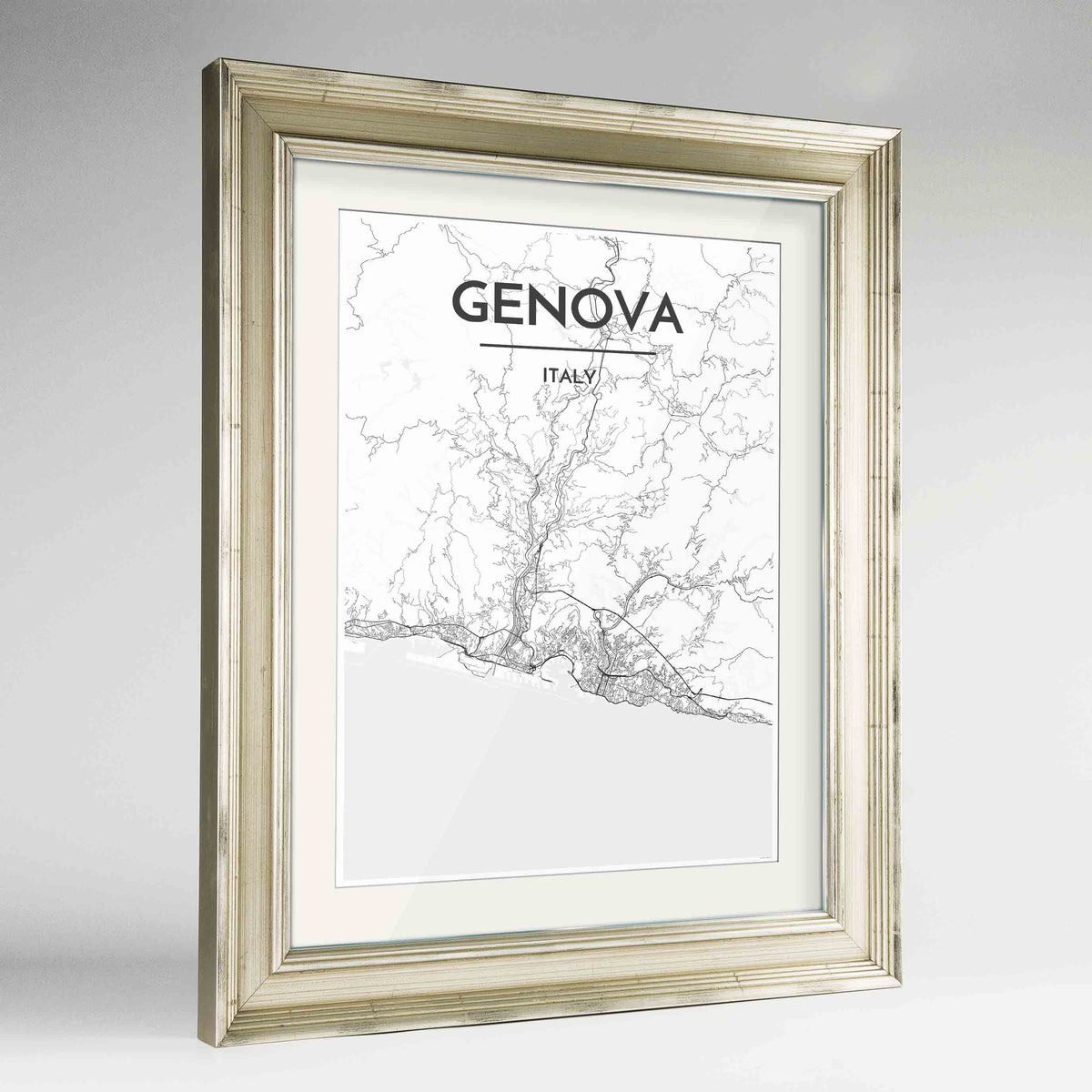 Framed Genova Map Art Print 24x36&quot; Champagne frame Point Two Design Group