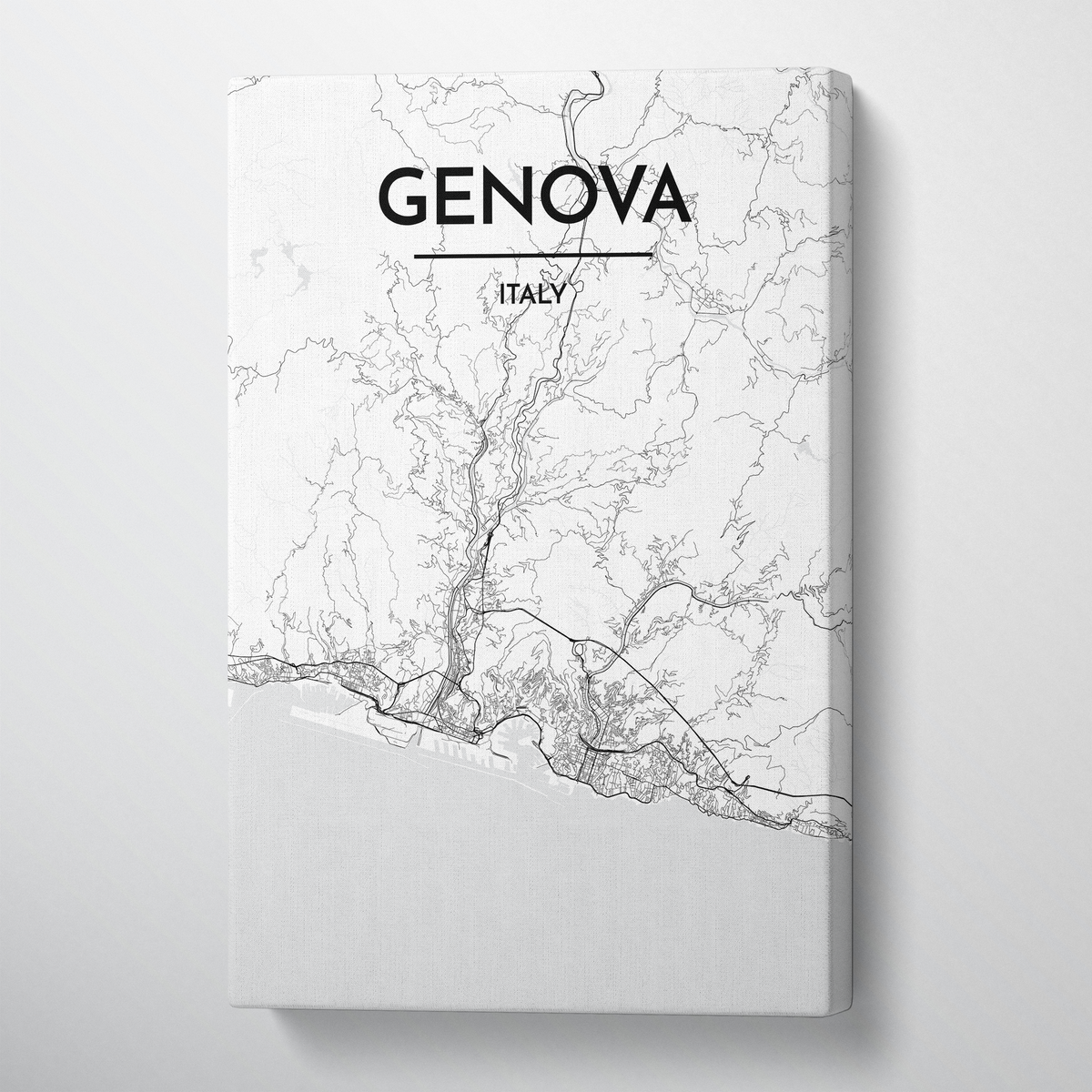 Genova City Map Canvas Wrap - Point Two Design - Black &amp; White Print