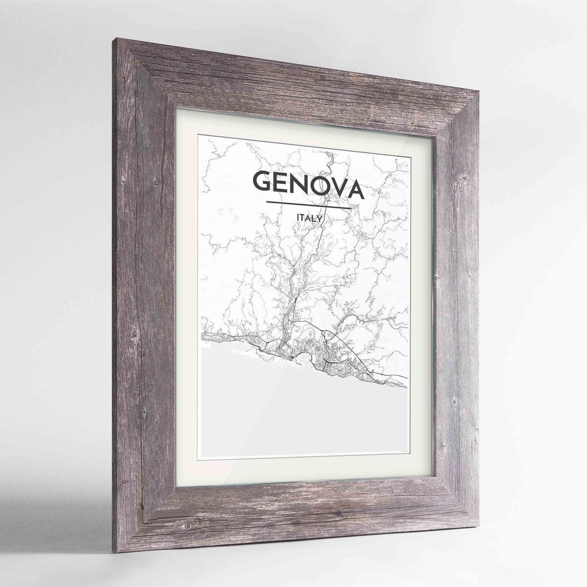 Framed Genova Map Art Print 24x36&quot; Western Grey frame Point Two Design Group