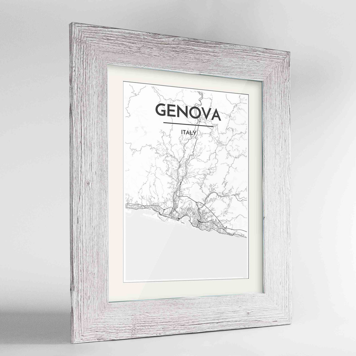 Framed Genova Map Art Print 24x36&quot; Western White frame Point Two Design Group