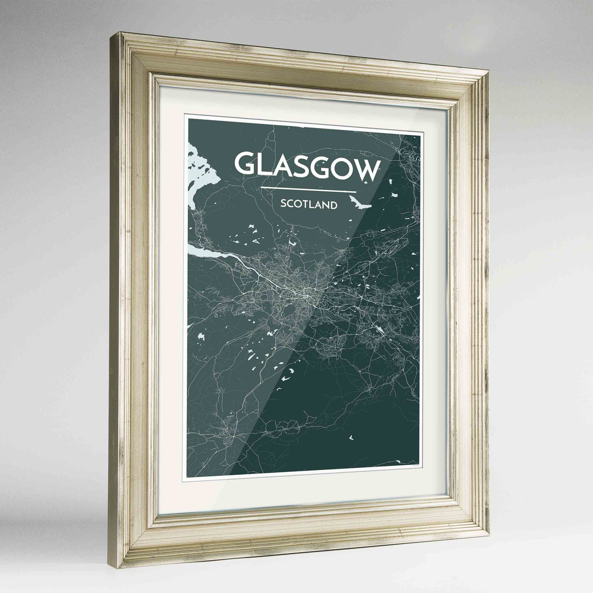 Framed Glasgow Map Art Print 24x36&quot; Champagne frame Point Two Design Group
