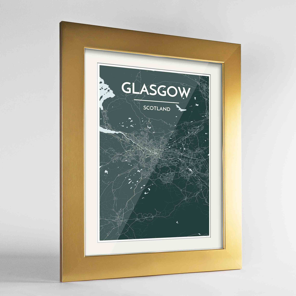 Framed Glasgow Map Art Print 24x36&quot; Gold frame Point Two Design Group