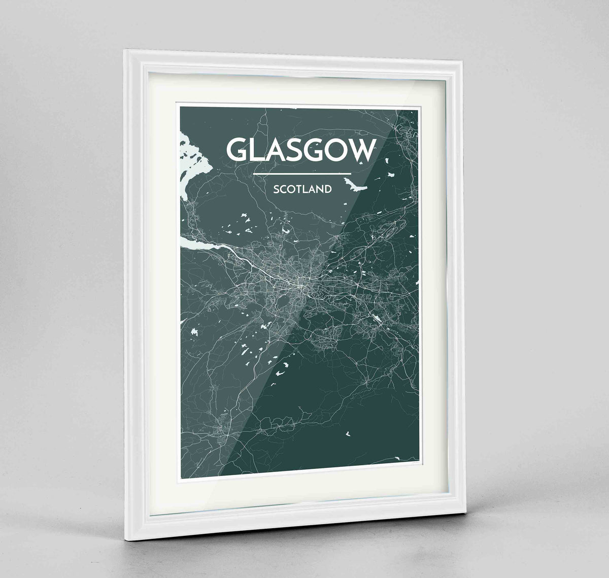 Framed Glasgow Map Art Print 24x36&quot; Traditional White frame Point Two Design Group