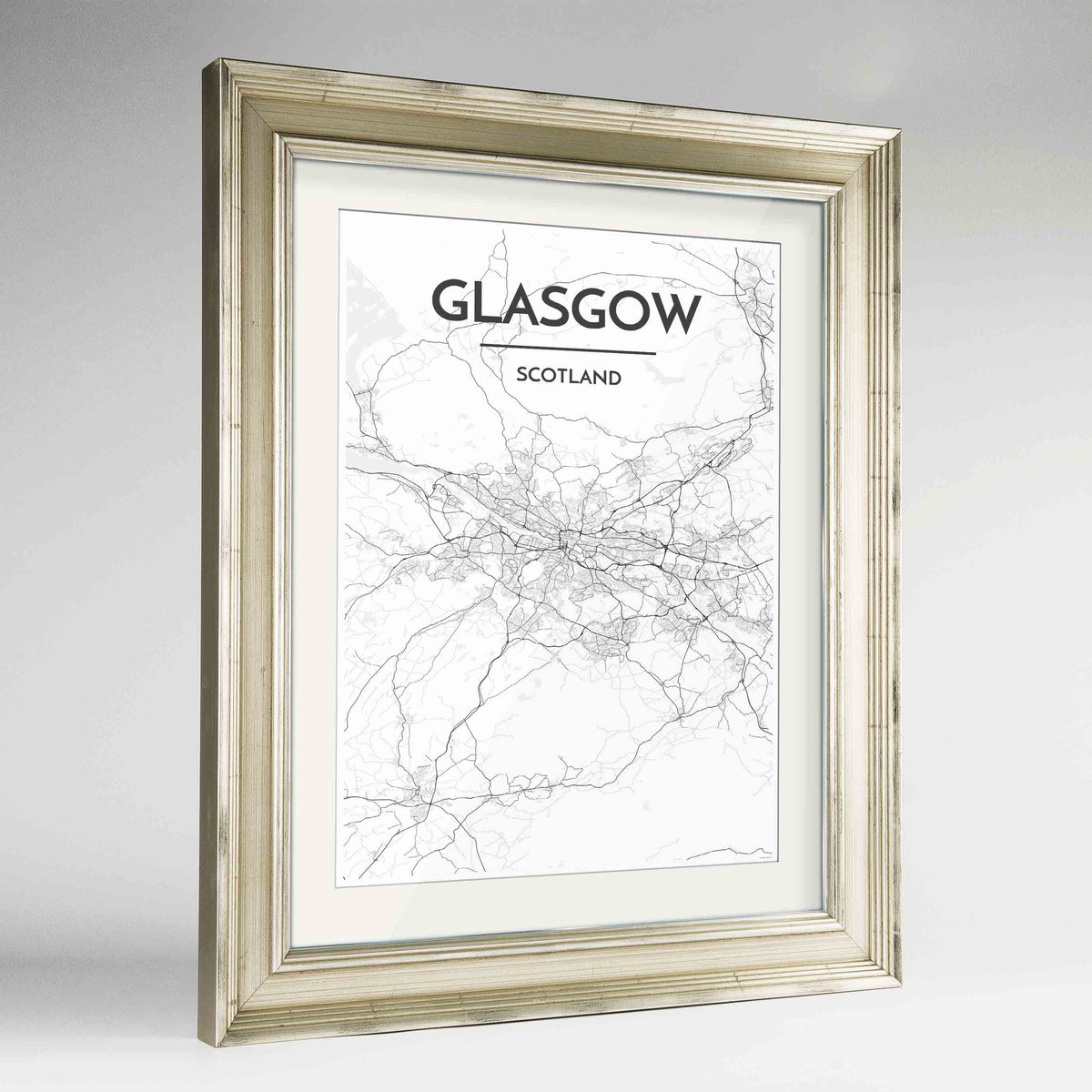 Framed Glasgow Map Art Print 24x36&quot; Champagne frame Point Two Design Group