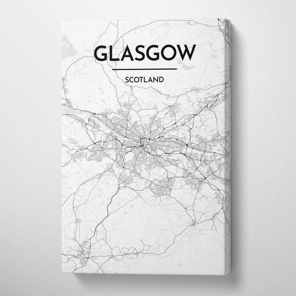 Glasgow City Map Canvas Wrap - Point Two Design - Black &amp; White Print