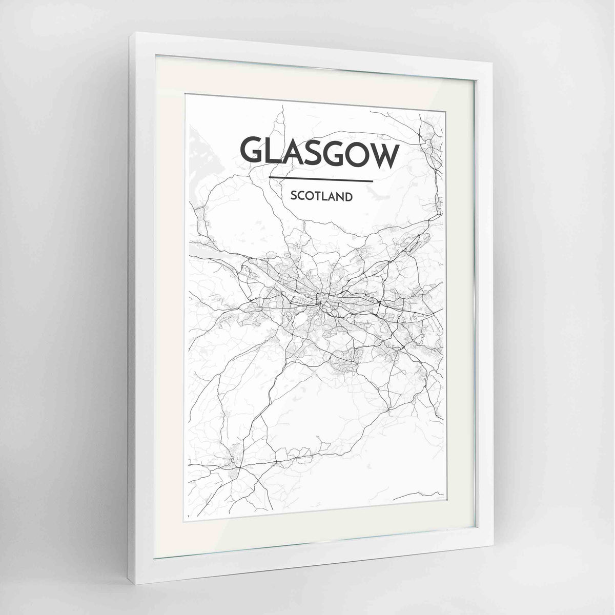 Framed Glasgow Map Art Print 24x36&quot; Contemporary White frame Point Two Design Group