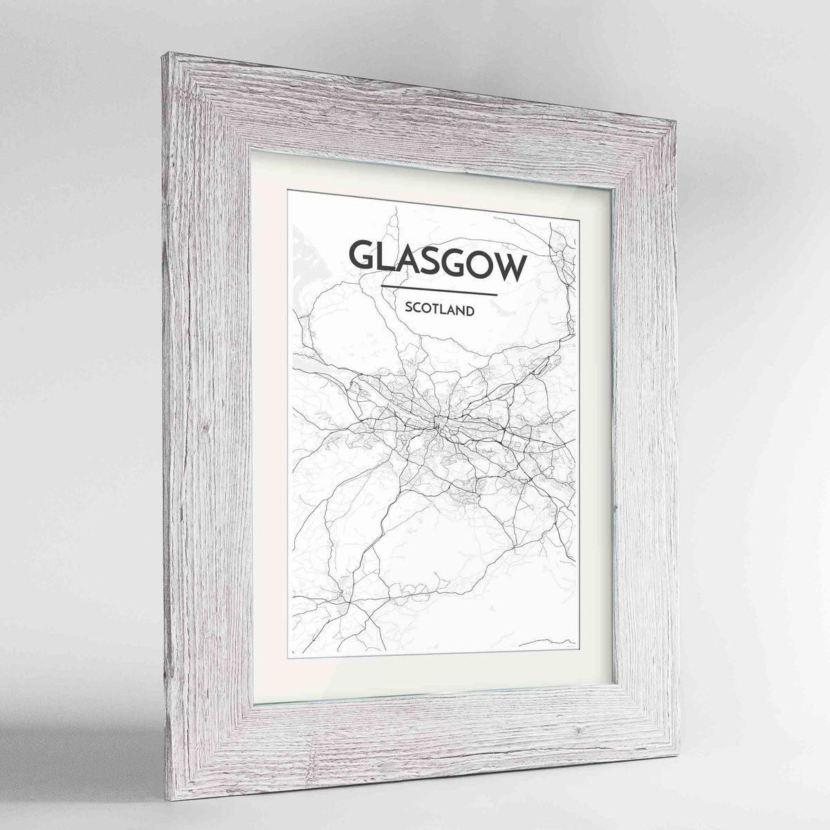 Framed Glasgow Map Art Print 24x36&quot; Western White frame Point Two Design Group