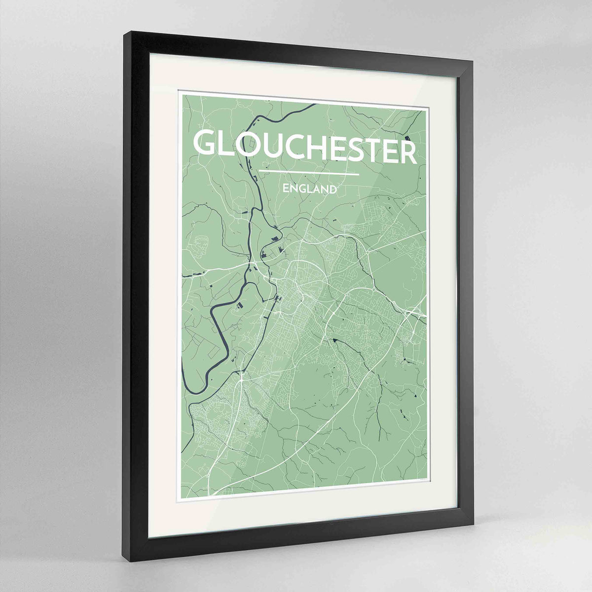 Framed Glouchester Map Art Print 24x36&quot; Contemporary Black frame Point Two Design Group