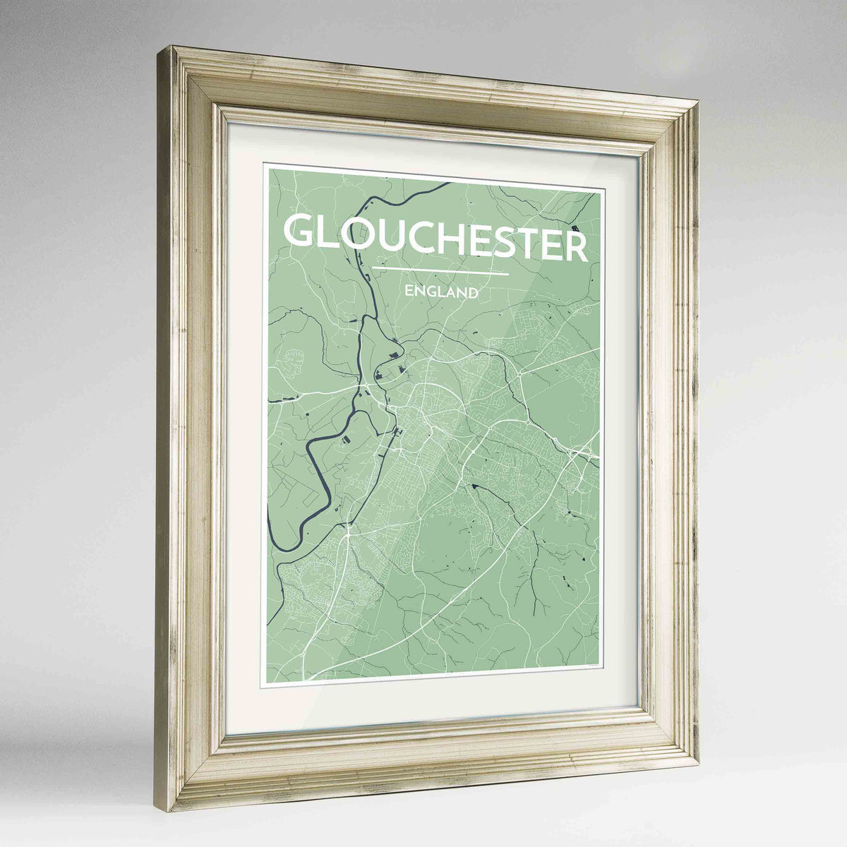 Framed Glouchester Map Art Print 24x36&quot; Champagne frame Point Two Design Group
