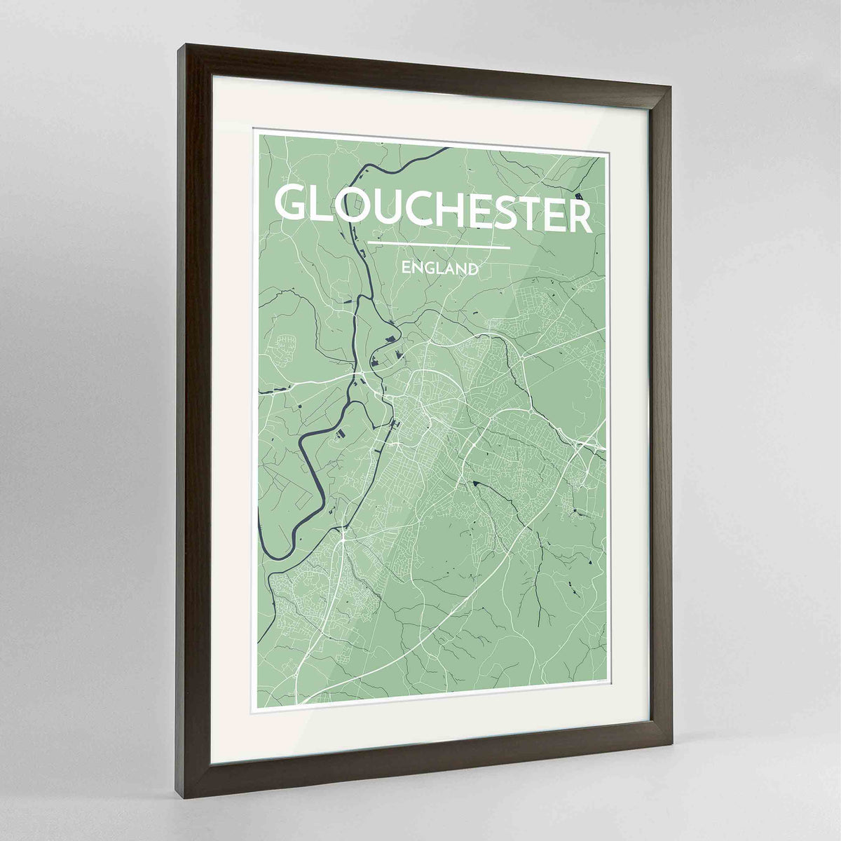 Framed Glouchester Map Art Print 24x36&quot; Contemporary Walnut frame Point Two Design Group
