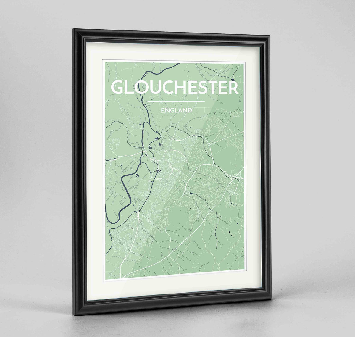 Framed Glouchester Map Art Print 24x36&quot; Traditional Black frame Point Two Design Group
