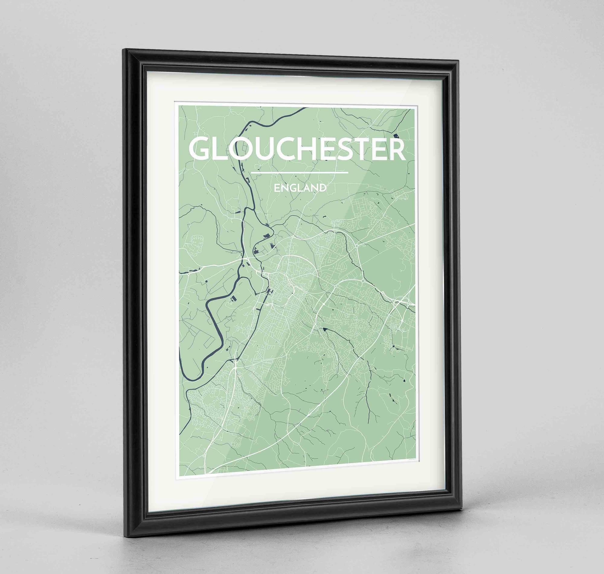 Framed Glouchester Map Art Print 24x36" Traditional Black frame Point Two Design Group