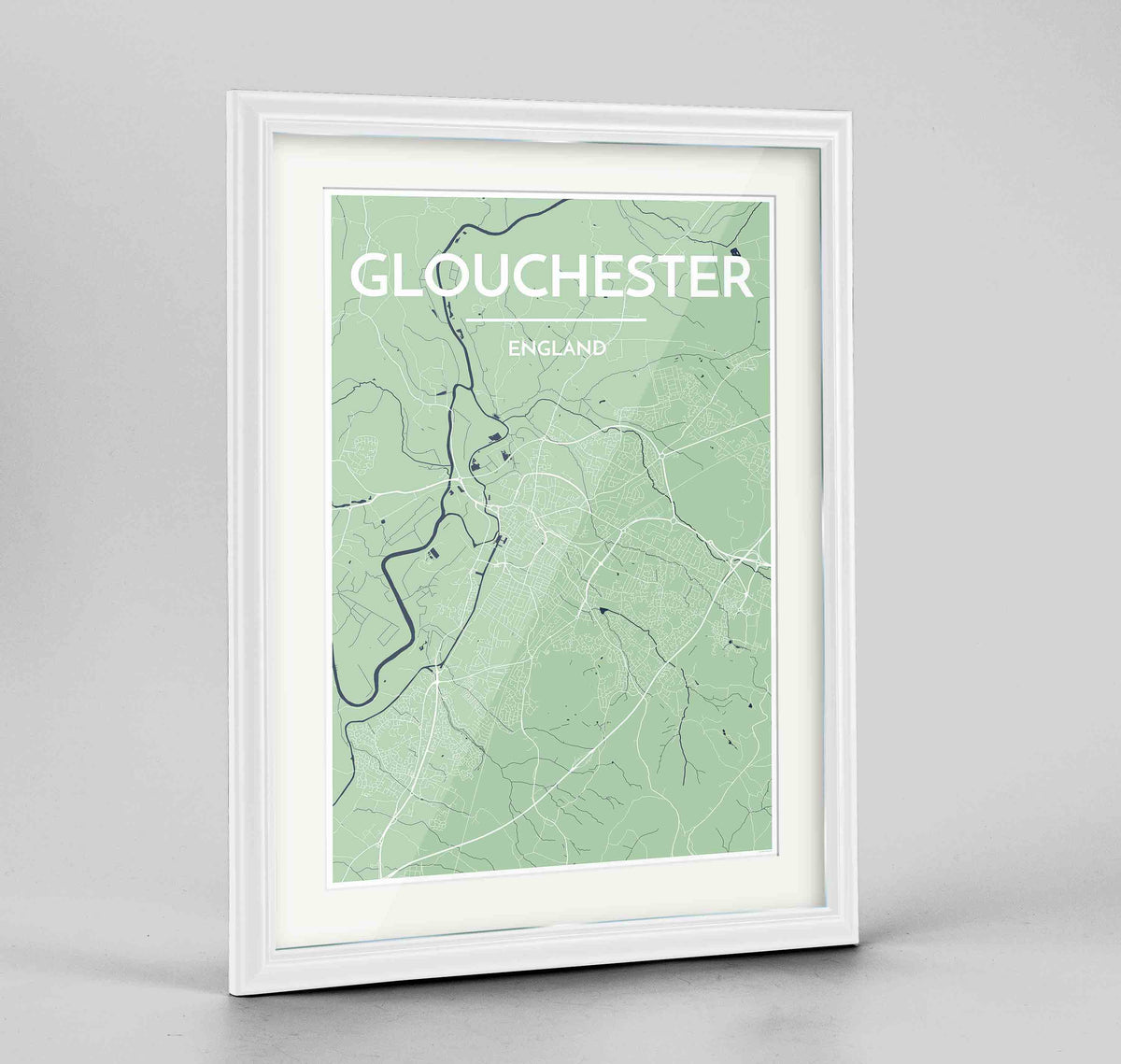 Framed Glouchester Map Art Print 24x36&quot; Traditional White frame Point Two Design Group