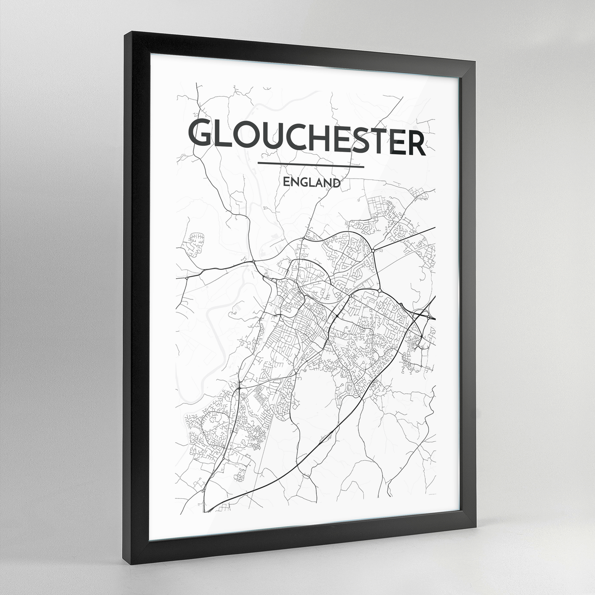 Glouchester Map Art Print - Framed