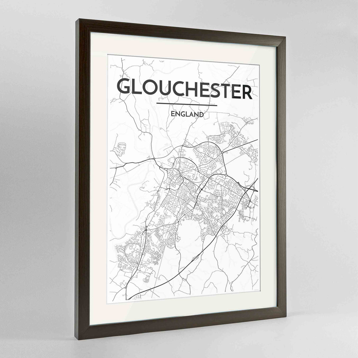Framed Glouchester Map Art Print 24x36&quot; Contemporary Walnut frame Point Two Design Group