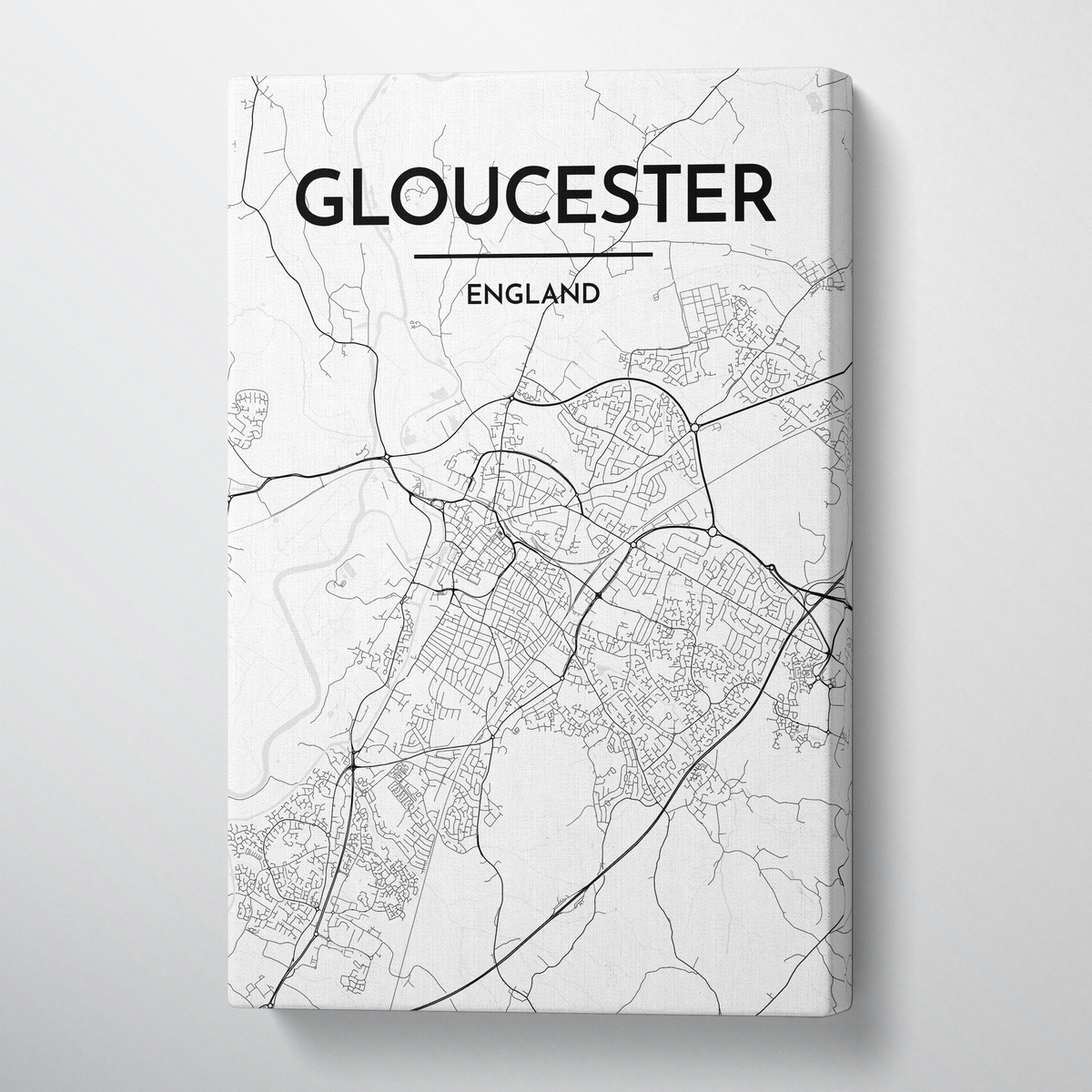 Glouchester City Map Canvas Wrap - Point Two Design - Black &amp; White Print