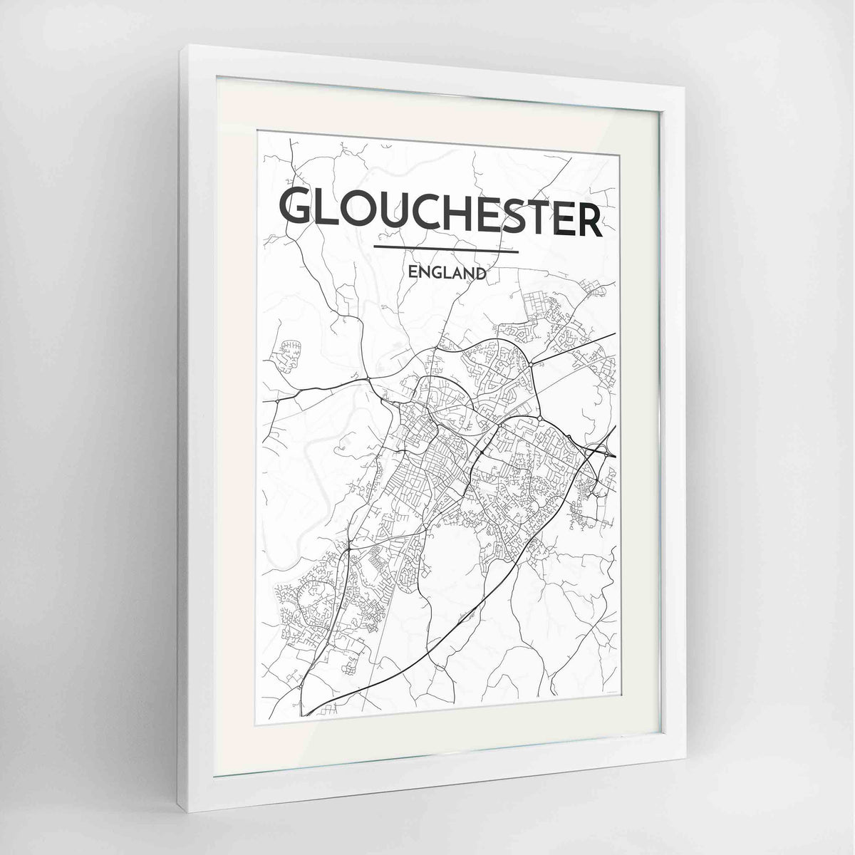 Framed Glouchester Map Art Print 24x36&quot; Contemporary White frame Point Two Design Group