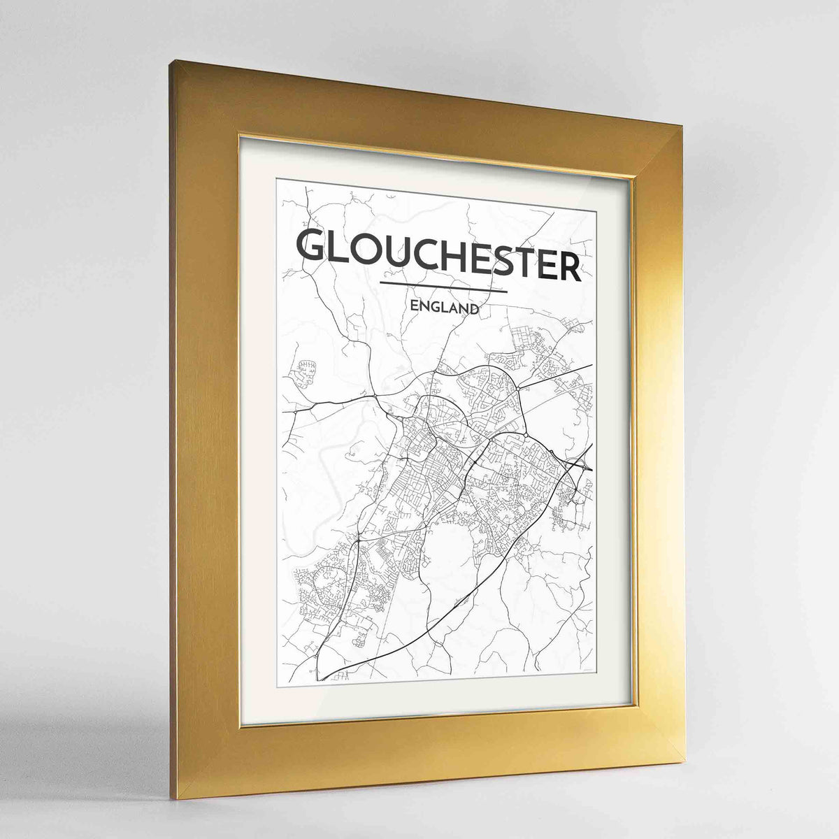 Framed Glouchester Map Art Print 24x36&quot; Gold frame Point Two Design Group