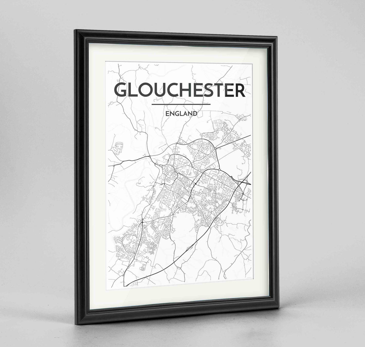 Framed Glouchester Map Art Print 24x36&quot; Traditional Black frame Point Two Design Group