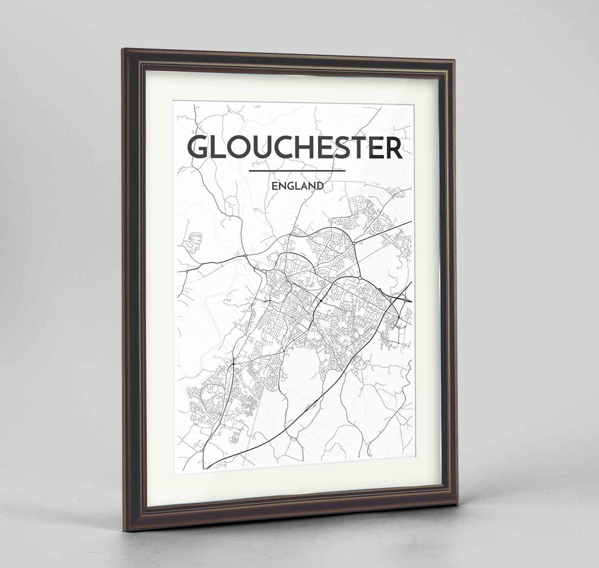 Framed Glouchester Map Art Print 24x36&quot; Traditional Walnut frame Point Two Design Group
