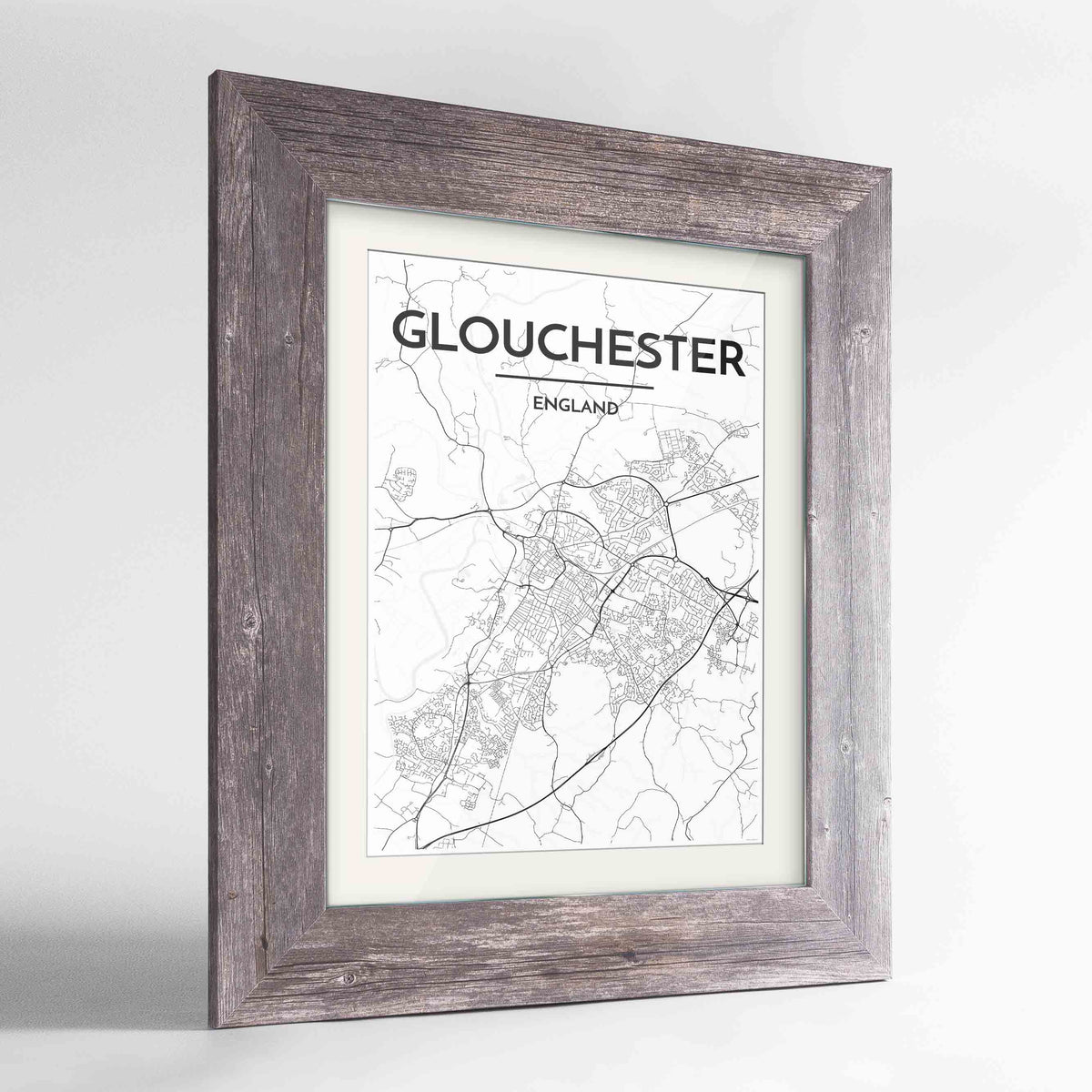 Framed Glouchester Map Art Print 24x36&quot; Western Grey frame Point Two Design Group