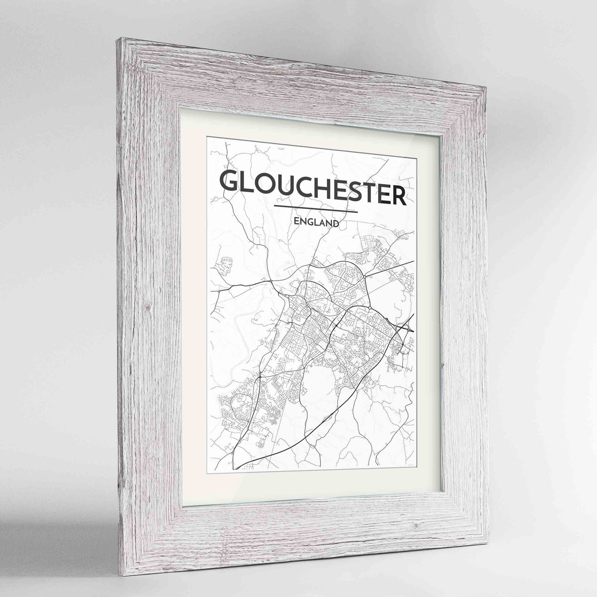 Framed Glouchester Map Art Print 24x36&quot; Western White frame Point Two Design Group