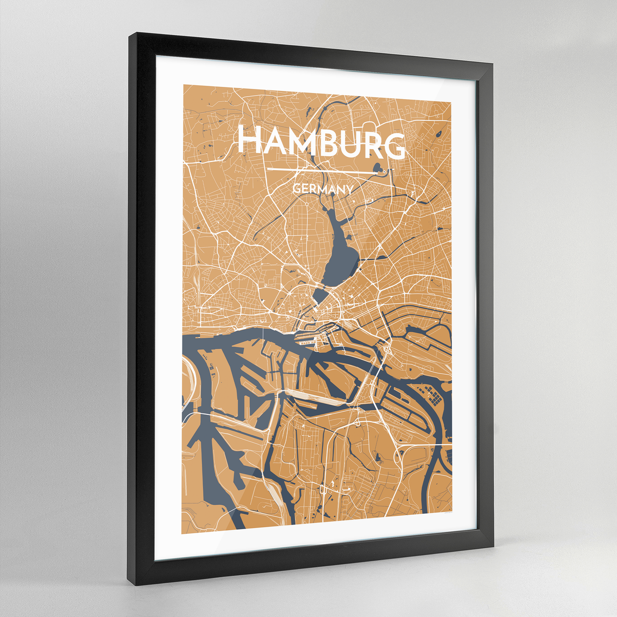 Framed Hamburg City Map Art Print - Point Two Design