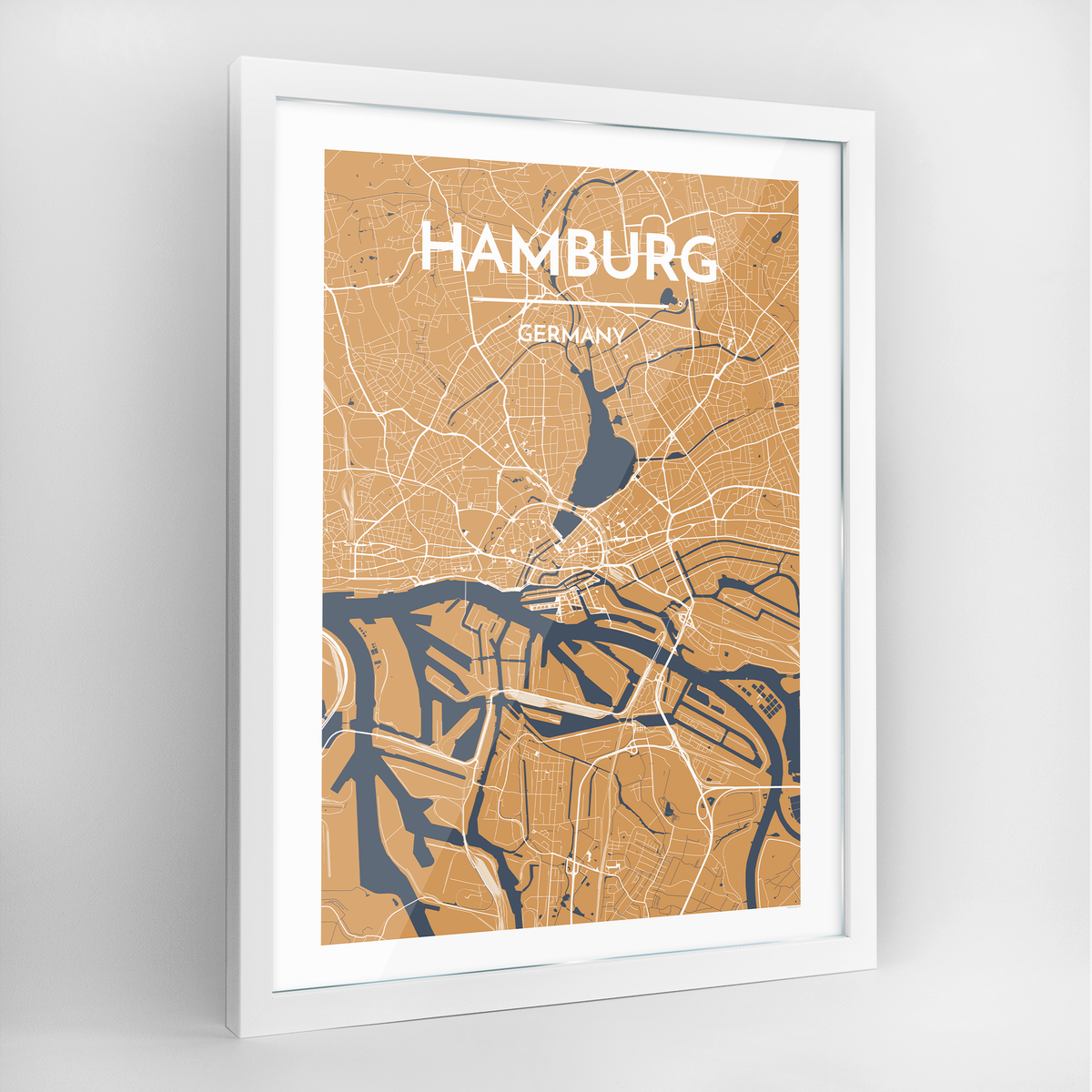 Hamburg Map Art Print - Framed