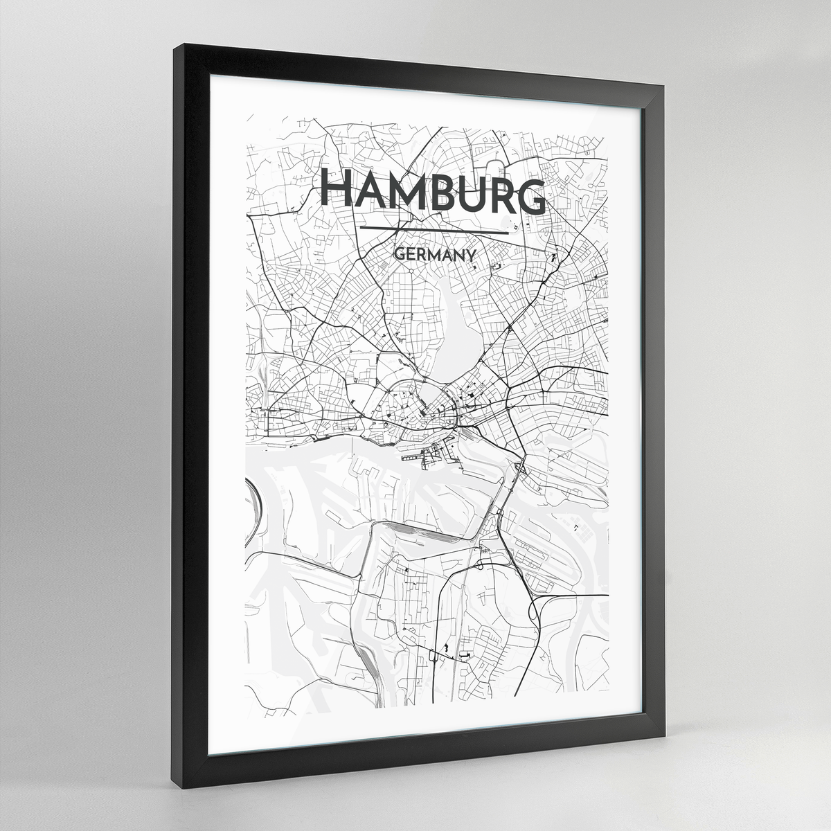 Hamburg Map Art Print - Framed