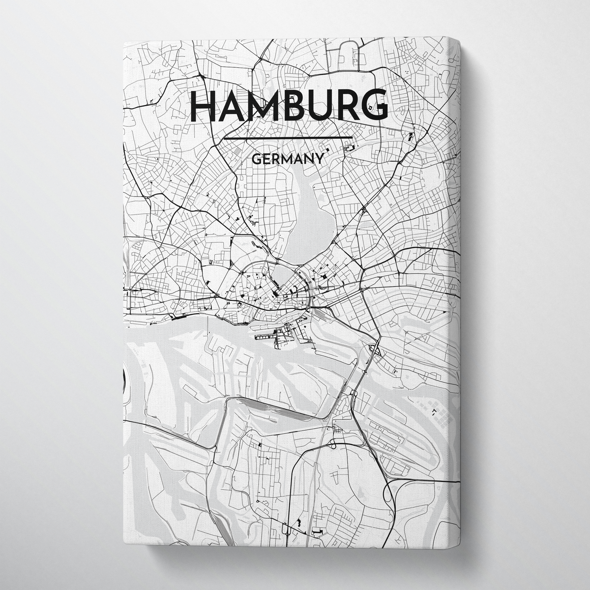 Hamburg City Map Canvas Wrap - Point Two Design - Black &amp; White Print