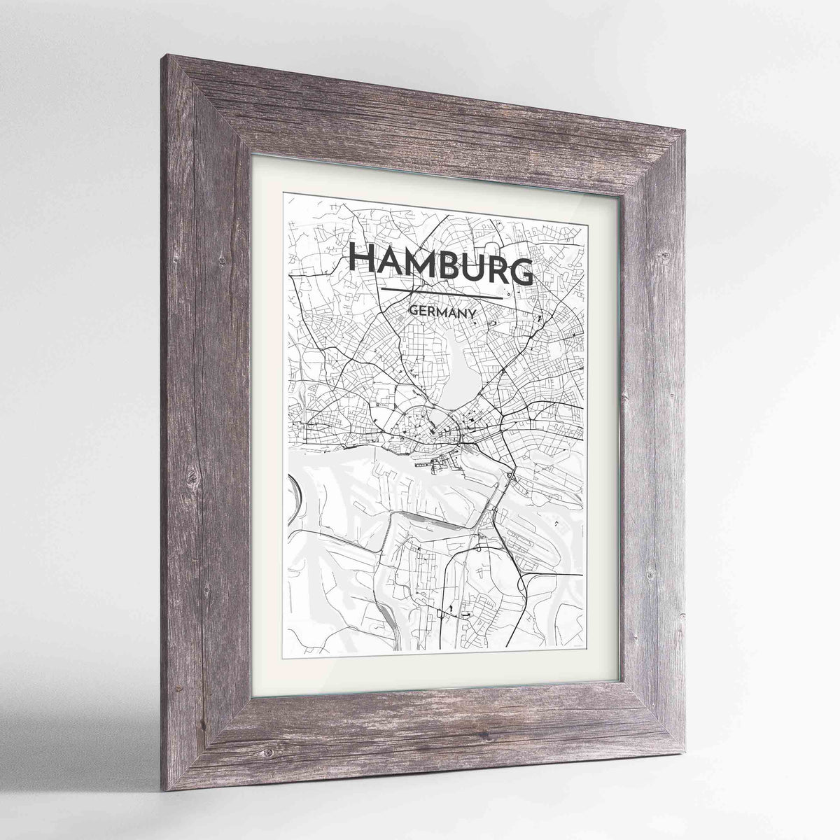 Framed Hamburg Map Art Print 24x36&quot; Western Grey frame Point Two Design Group