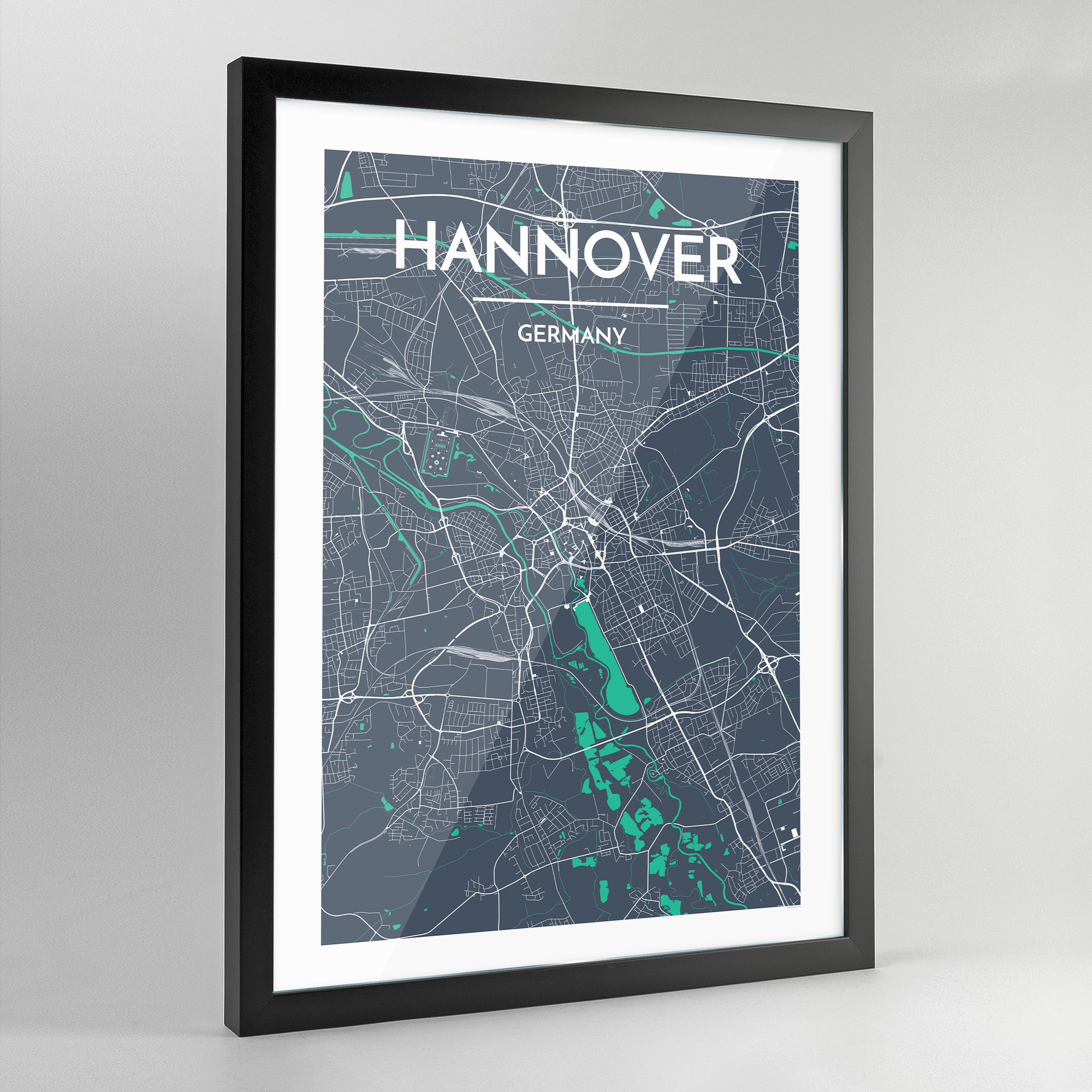 Framed Hannover City Map Art Print - Point Two Design