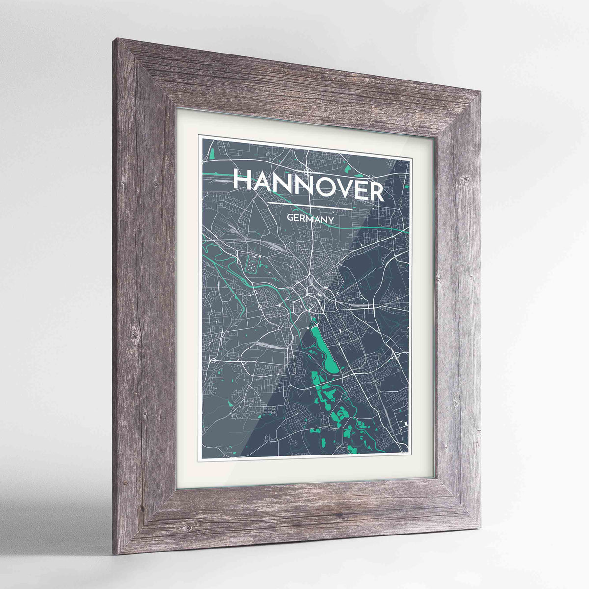 Framed Hannover Map Art Print 24x36&quot; Western Grey frame Point Two Design Group