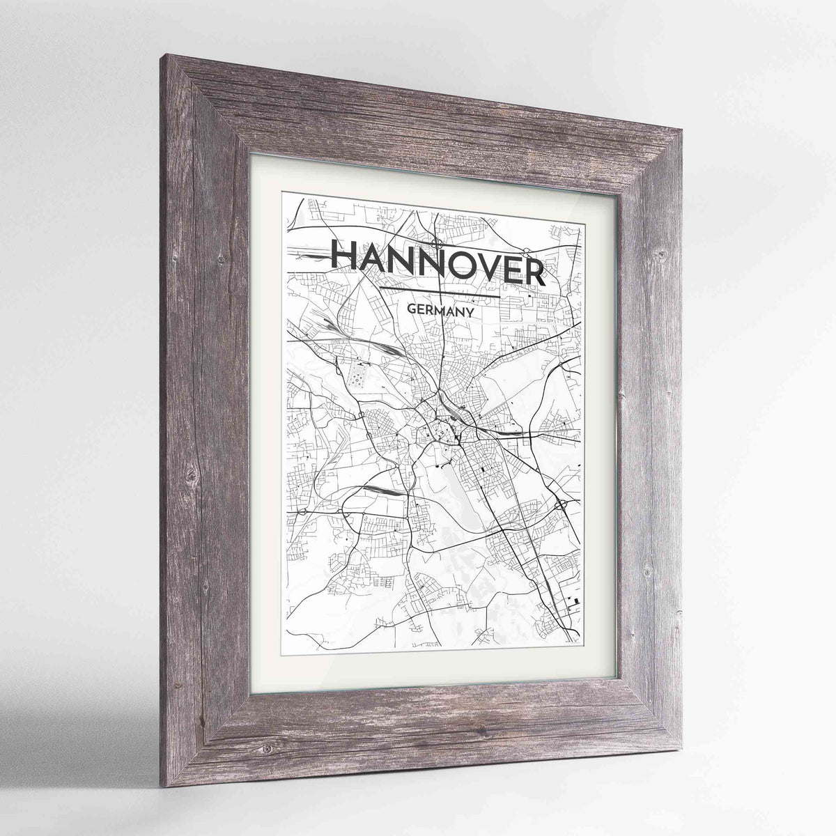 Framed Hannover Map Art Print 24x36&quot; Western Grey frame Point Two Design Group