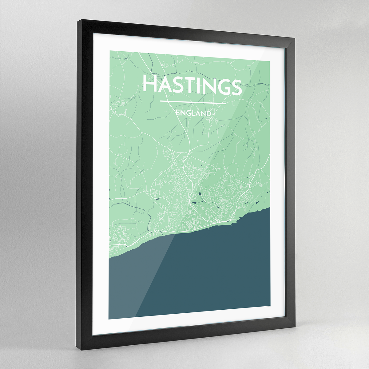 Framed Hastings City Map Art Print - Point Two Design