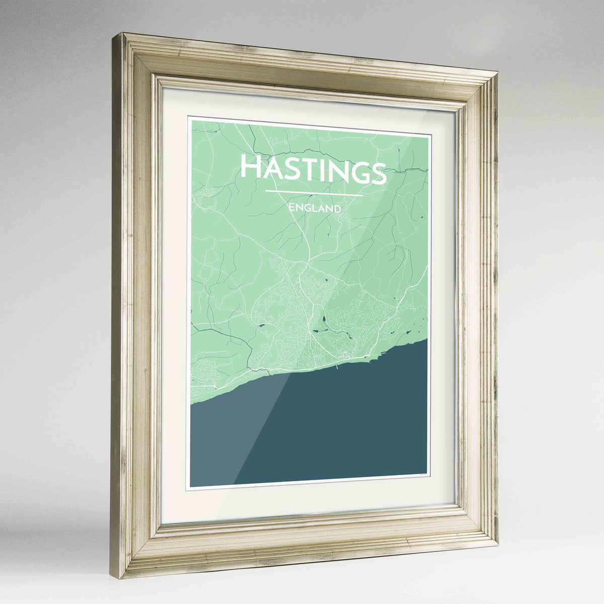 Framed Hastings Map Art Print 24x36&quot; Champagne frame Point Two Design Group
