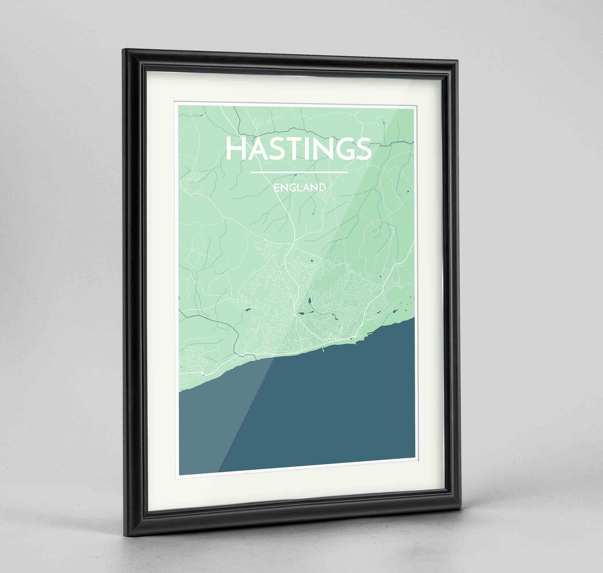 Framed Hastings Map Art Print 24x36&quot; Traditional Black frame Point Two Design Group