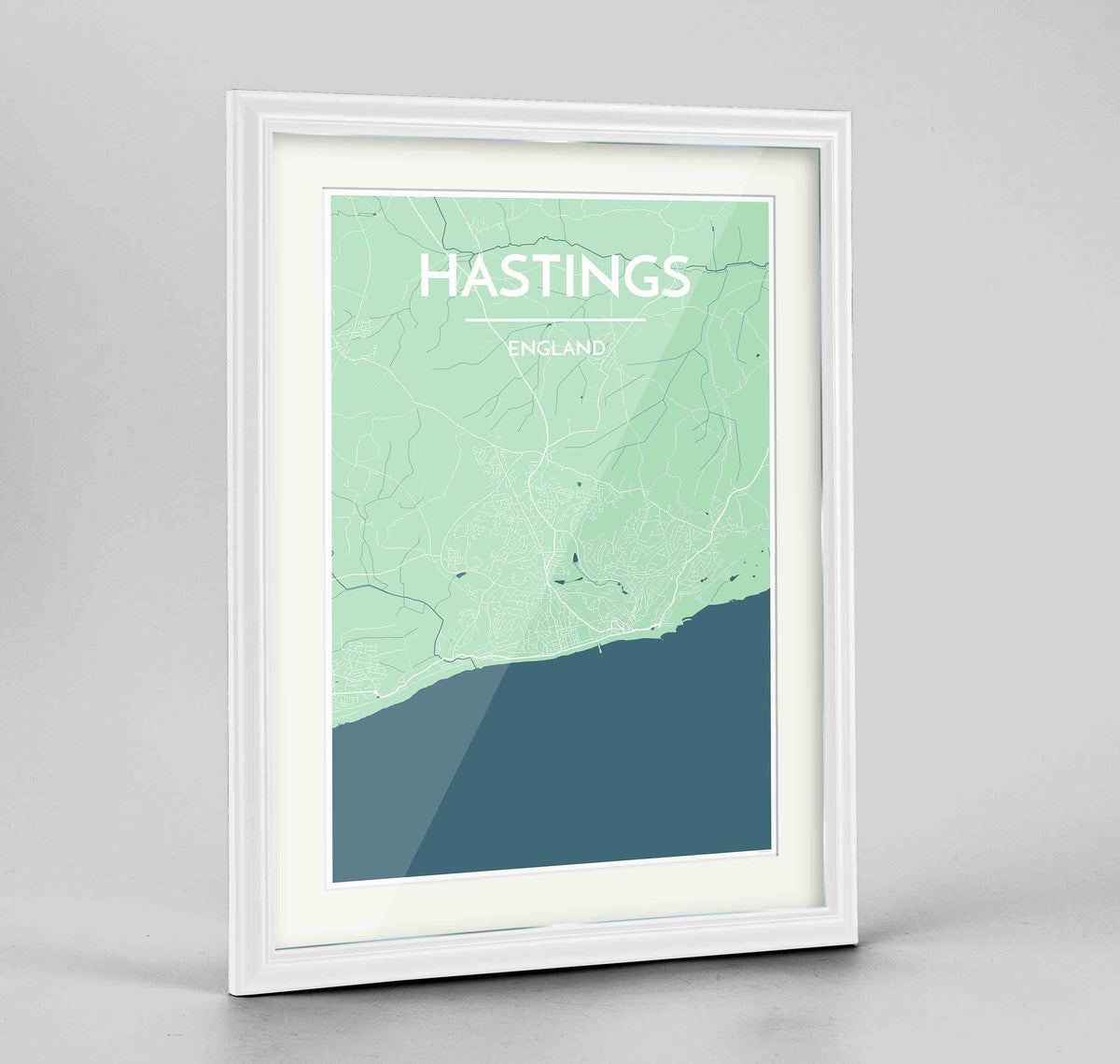 Framed Hastings Map Art Print 24x36&quot; Traditional White frame Point Two Design Group