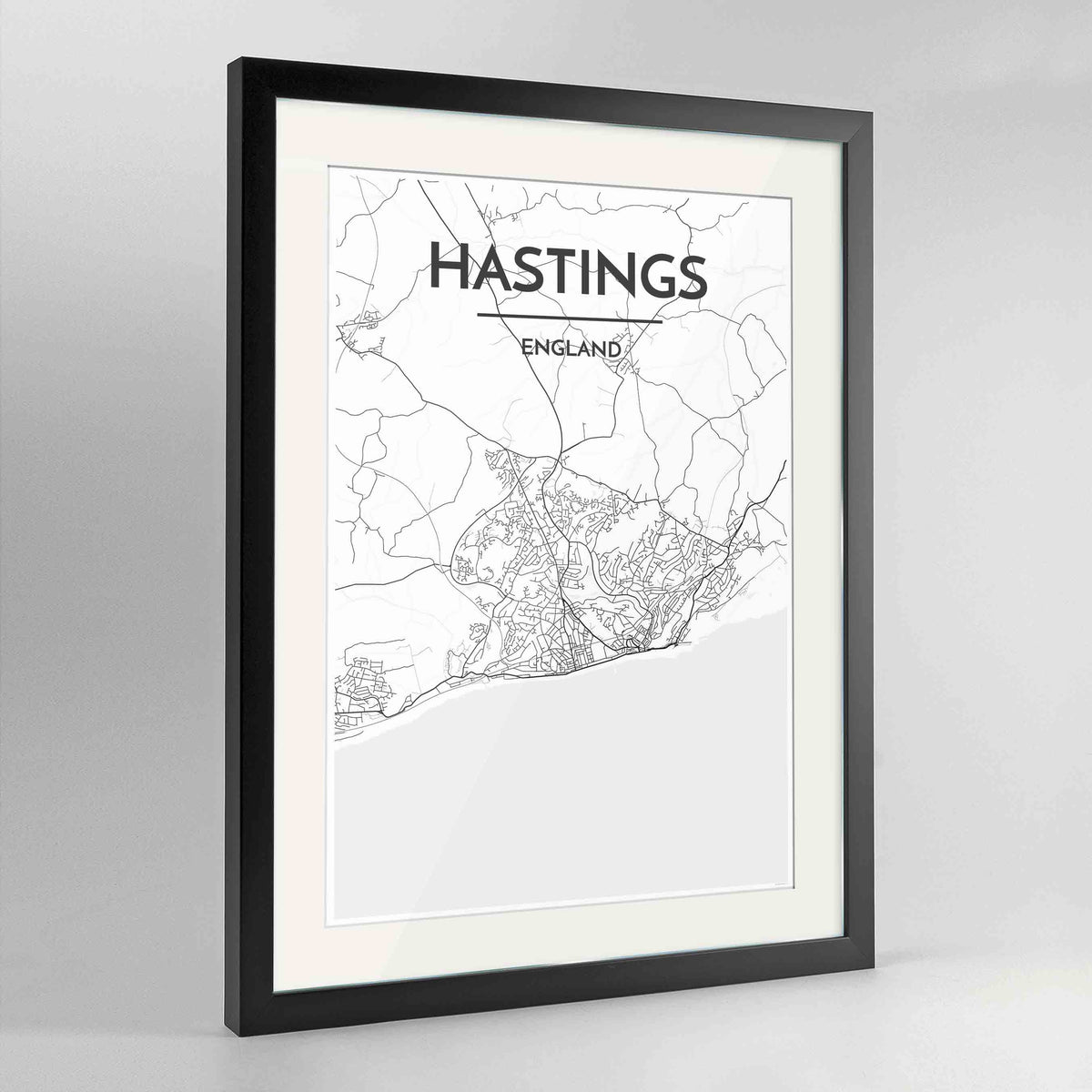 Framed Hastings Map Art Print 24x36&quot; Contemporary Black frame Point Two Design Group