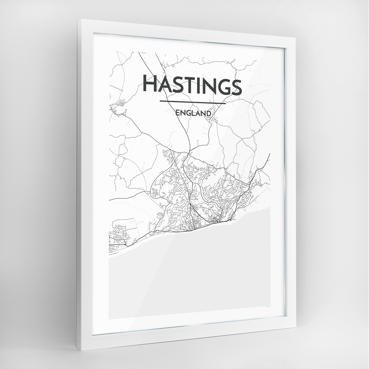 Hastings Map Art Print - Framed