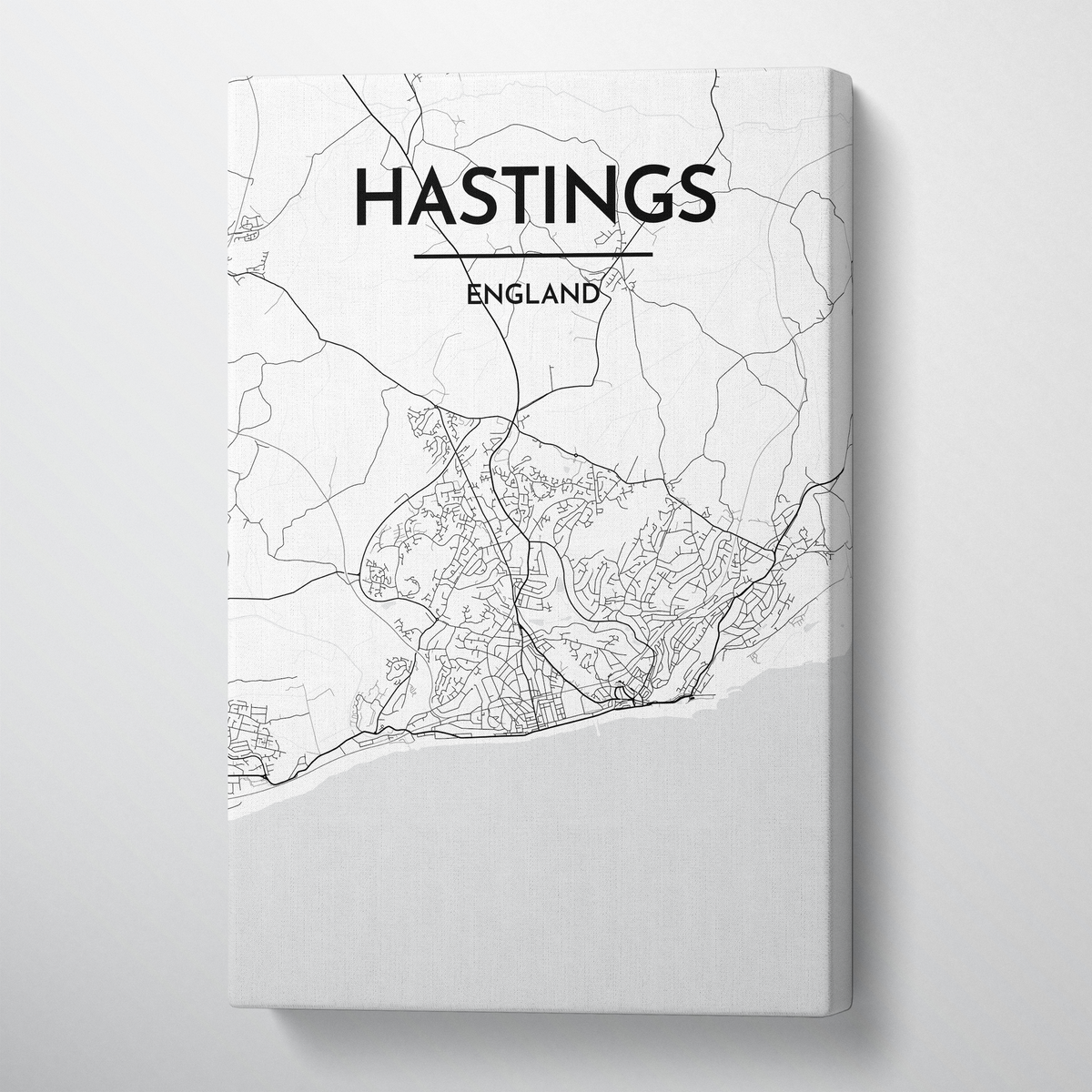 Hastings City Map Canvas Wrap - Point Two Design - Black &amp; White Print