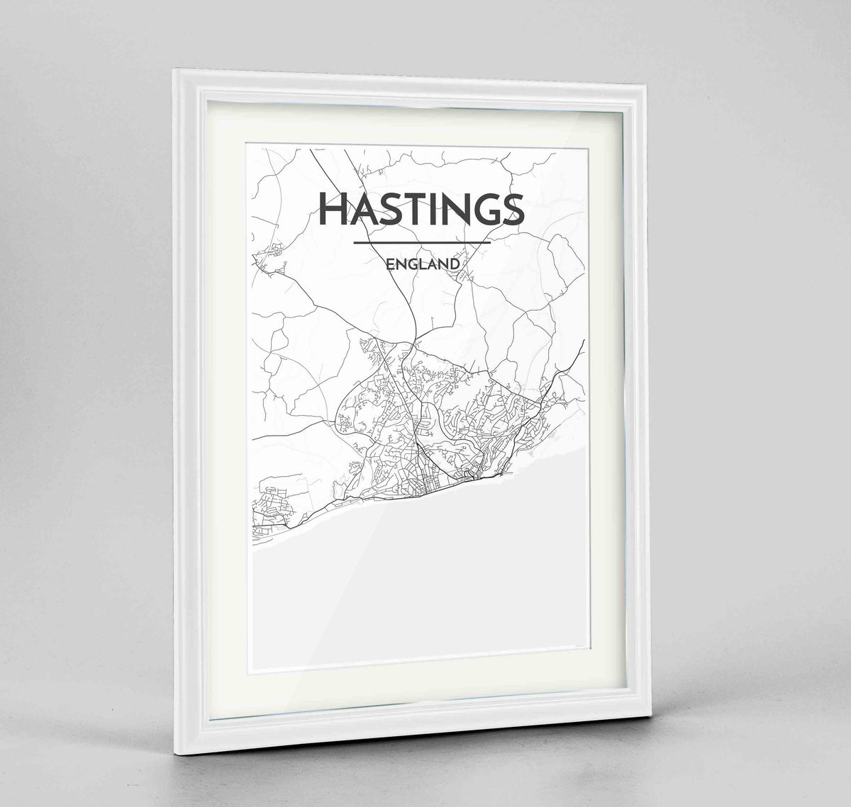Framed Hastings Map Art Print 24x36&quot; Traditional White frame Point Two Design Group