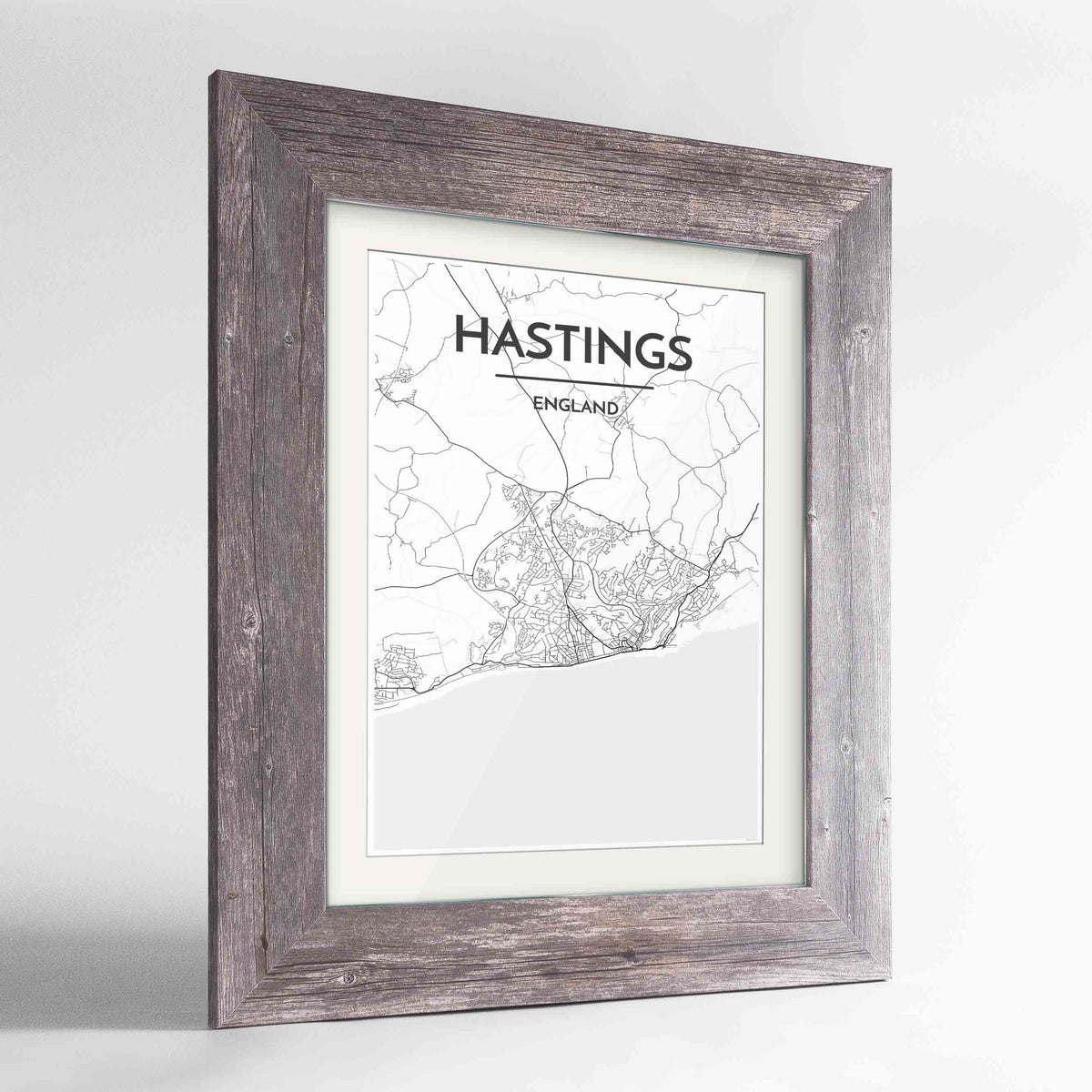 Framed Hastings Map Art Print 24x36&quot; Western Grey frame Point Two Design Group