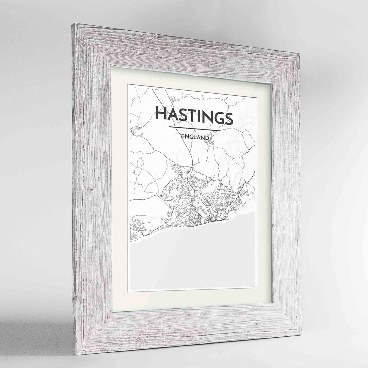 Framed Hastings Map Art Print 24x36&quot; Western White frame Point Two Design Group