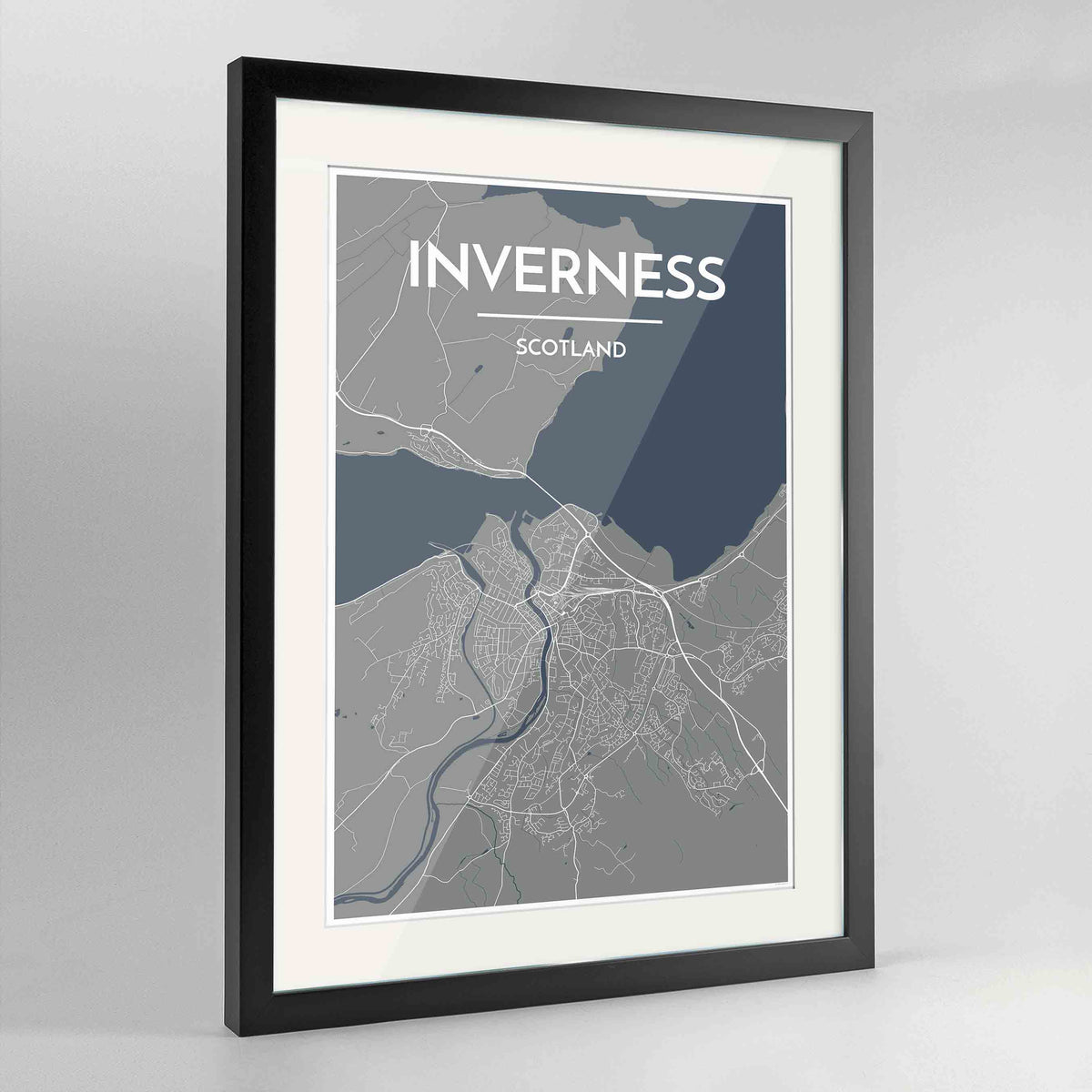 Framed Inverness Map Art Print 24x36&quot; Contemporary Black frame Point Two Design Group