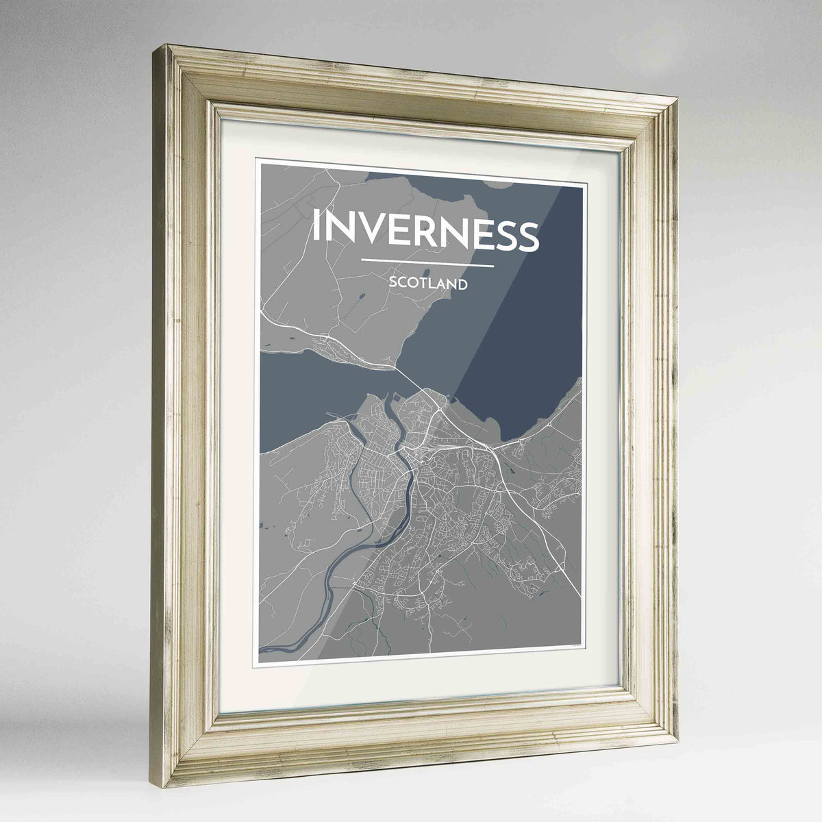 Framed Inverness Map Art Print 24x36&quot; Champagne frame Point Two Design Group