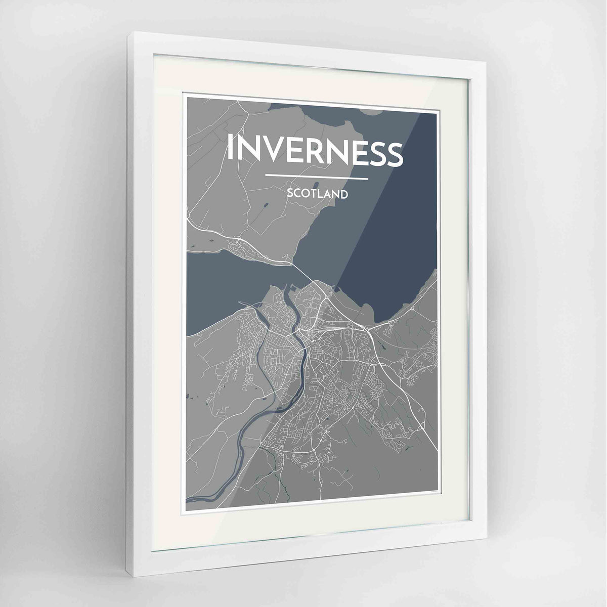 Framed Inverness Map Art Print 24x36&quot; Contemporary White frame Point Two Design Group