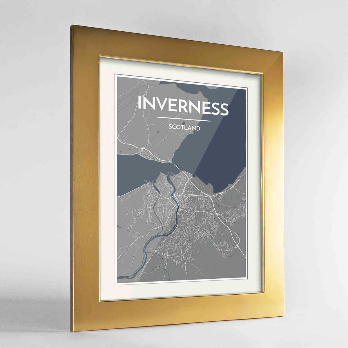 Framed Inverness Map Art Print 24x36&quot; Gold frame Point Two Design Group